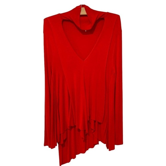 Free People | Top Red Long Sleeve Oversized V Neck Uptown Turtleneck- Size Small - Picture 1 of 7